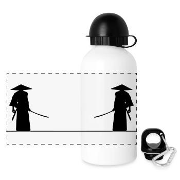 Samurai Kampf - Panorama Trinkflasche mit Deckel 500 ml - Weiß - Vorne