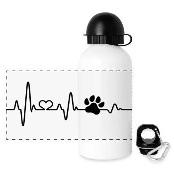 Hund lustig Herzschlag EKG Pfote Hundeliebhaber - Panorama Trinkflasche mit Deckel 500 ml - Weiß - Vorne