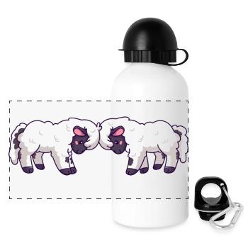 Valais blacknose sheep butting heads - Panoramic Thermal Bottle with Lid 500 ml - white - Front