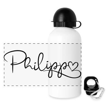 Philipp Name Vorname Herzdekor - Panorama Trinkflasche mit Deckel 500 ml - Weiß - Vorne