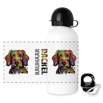 Rauhaardackel - Panorama Trinkflasche mit Deckel 500 ml - Weiß - Vorne
