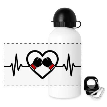 Boxen Herz Sport Handschuhe Leidenschaft - Panorama Trinkflasche mit Deckel 500 ml - Weiß - Vorne