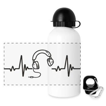 Casque Audio Musique Écoute Rythme Cœur Passion - Gourde panoramique avec couvercle 500 ml - blanc - Devant