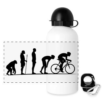 Evolution zum Rennrad Fahrer Biker Marathon - Panorama Trinkflasche mit Deckel 500 ml - Weiß - Vorne