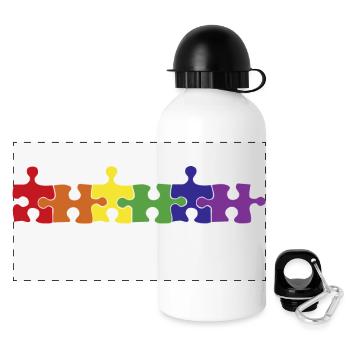 Rainbow 02os - Puzzle - pace - peace -Frieden - Panorama Trinkflasche mit Deckel 500 ml - Weiß - Vorne