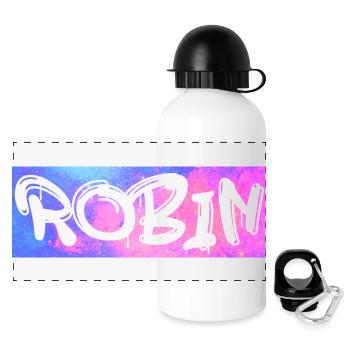 Robin Name Geschenk Geschenkidee Galaxie - Panorama Trinkflasche mit Deckel 500 ml - Weiß - Vorne