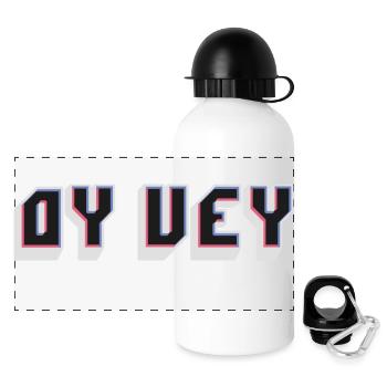 Funny Yiddish Phrase - Oy Vey, Jewish Holiday Gift - Panoramic Thermal Bottle with Lid 500 ml - white - Front