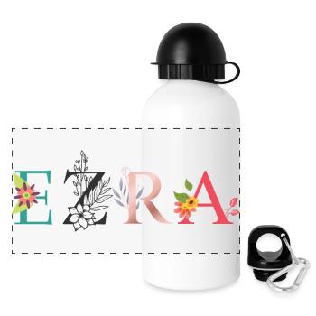 EZRA Name Art With Flowers Embroidered - Panoramic Thermal Bottle with Lid 500 ml - white - Front