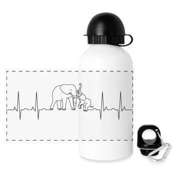 Elefanten Familie Herzschlag Elternteil mit Jungem - Panorama Trinkflasche mit Deckel 500 ml - Weiß - Vorne
