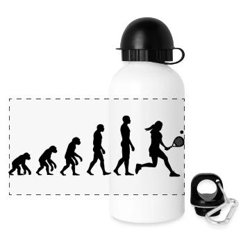 Padel Evolution, Vom Affen zur Padel Queen - Panorama Trinkflasche mit Deckel 500 ml - Weiß - Vorne