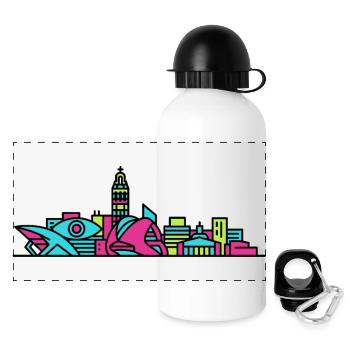 Valencia City Skyline Arts and Sciences Line Art - Panoramic Thermal Bottle with Lid 500 ml - white - Front