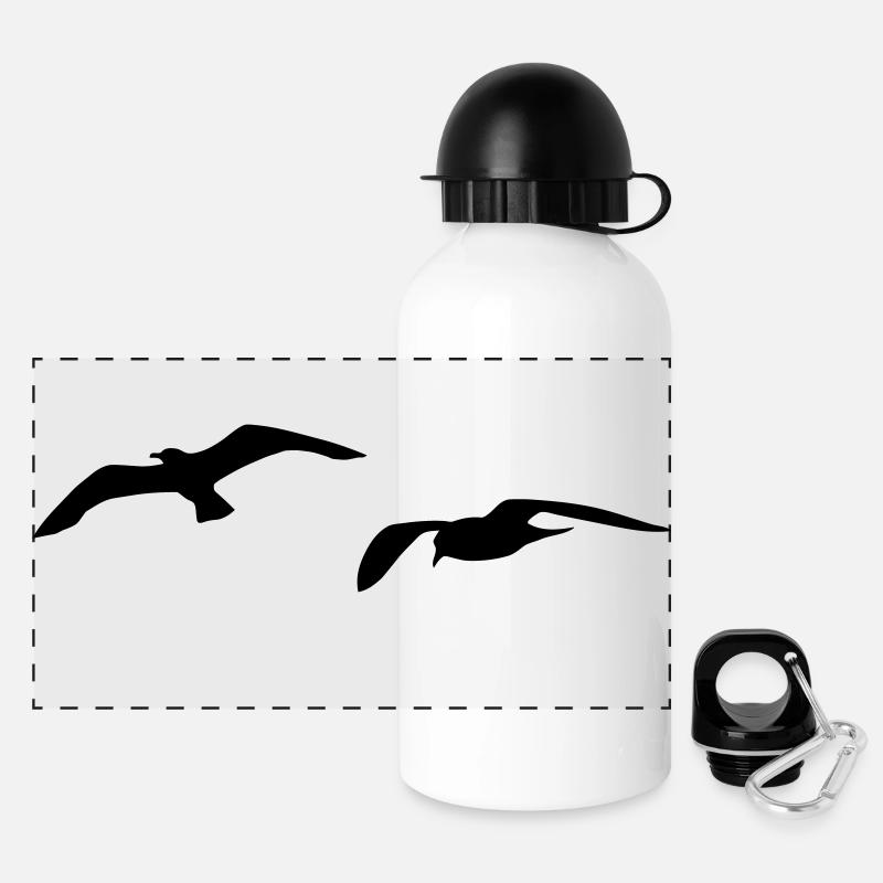 sea gull seagull beach harbour sailing ship - Panoramic Thermal Bottle with Lid 500 ml - white