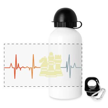 Schachfiguren Kardiogramm - Panorama Trinkflasche mit Deckel 500 ml - Weiß - Vorne