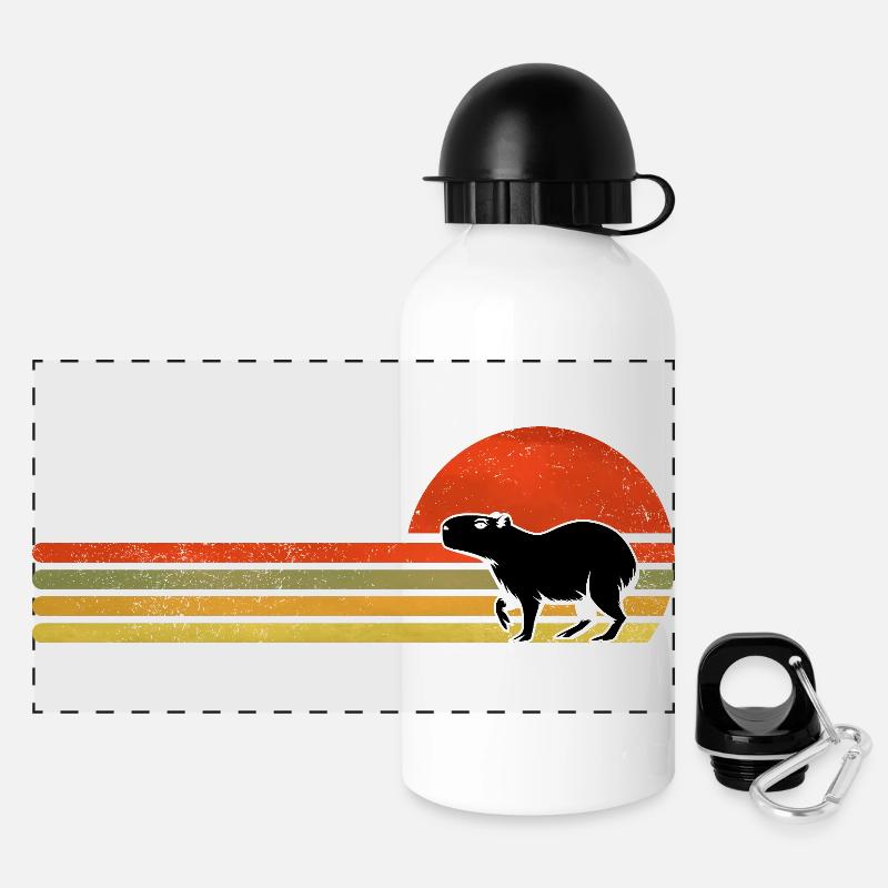 Silhouette rétro Capybara Sunset - Gourde panoramique avec couvercle 500 ml - blanc