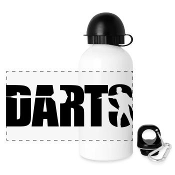 Typographie de fléchettes avec joueur professionnel de fléchettes en silhouette - Gourde panoramique avec couvercle 500 ml - blanc - Devant