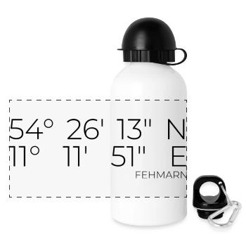 Koordinaten Fehmarn - Panorama Trinkflasche mit Deckel 500 ml - Weiß - Vorne