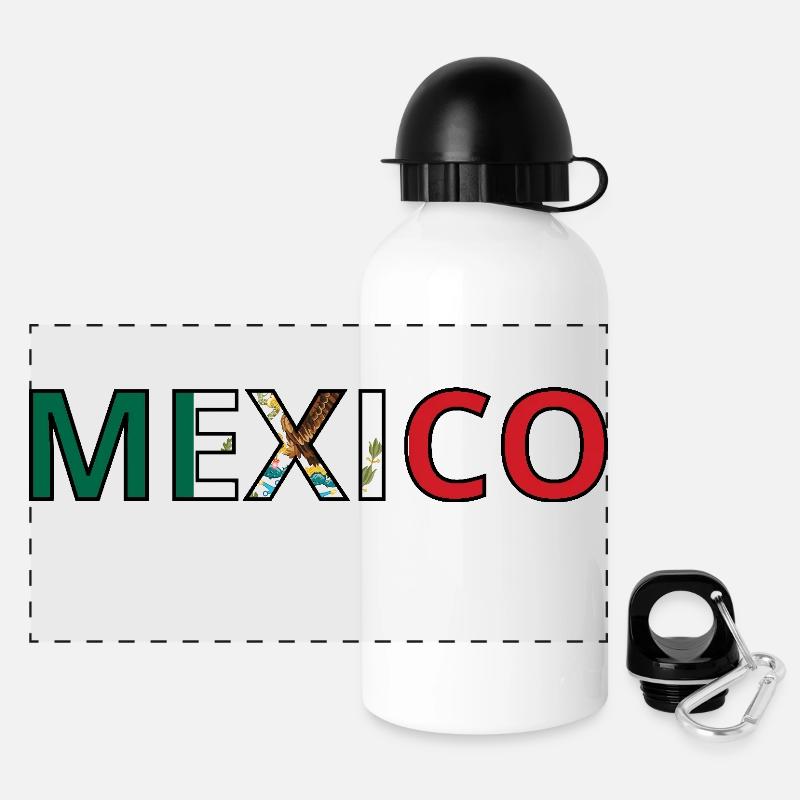 Mexico City Flag - Panoramic Thermal Bottle with Lid 500 ml - white