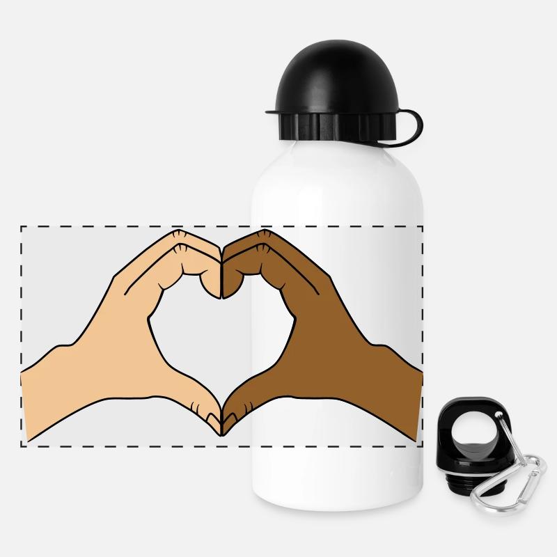 Motif de main cœur coloré - personnalisable - Gourde panoramique avec couvercle 500 ml - blanc