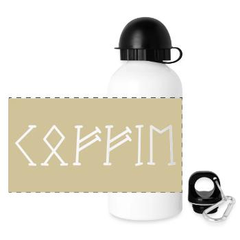 Étiquette 'Koffie' en runes - Gourde panoramique avec couvercle 500 ml - blanc - Devant