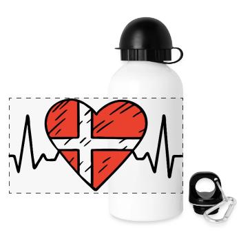 Danemark Heartbeat Line Drapeau danois Love Design - Gourde panoramique avec couvercle 500 ml - blanc - Devant