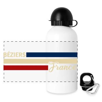 France - Béziers - France - Flag - Stripes - Panoramic Thermal Bottle with Lid 500 ml - white - Front
