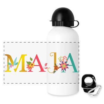 MAJA Name mit Blumen geschmückt - Panorama Trinkflasche mit Deckel 500 ml - Weiß - Vorne