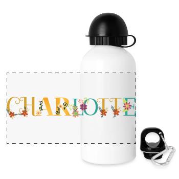 CHARLOTTE Name Art With Flowers Embroidered - Panoramic Thermal Bottle with Lid 500 ml - white - Front
