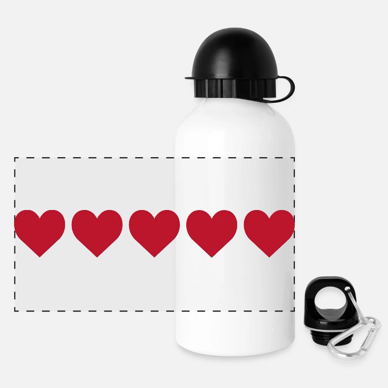 Rote Herzen im minimalistischen Muster - Panorama Trinkflasche mit Deckel 500 ml - Weiß
