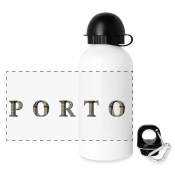 PORTO – Architectural Stone Typography - Panorama Trinkflasche mit Deckel 500 ml - Weiß - Vorne