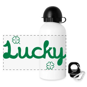 Glück / Glücklicher / Luck / Lucky - Panorama Trinkflasche mit Deckel 500 ml - Weiß - Vorne