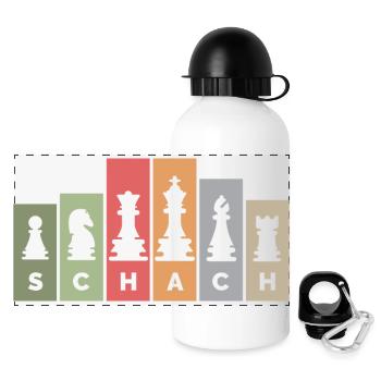 retro Schachfiguren Schachspieler vintage Farben - Panorama Trinkflasche mit Deckel 500 ml - Weiß - Vorne