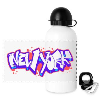 New York Horizontales Graffiti 1 - Panorama Trinkflasche mit Deckel 500 ml - Weiß - Vorne
