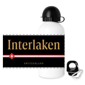 Design de lettrage suisse en or interlaken - Gourde panoramique avec couvercle 500 ml - blanc - Devant