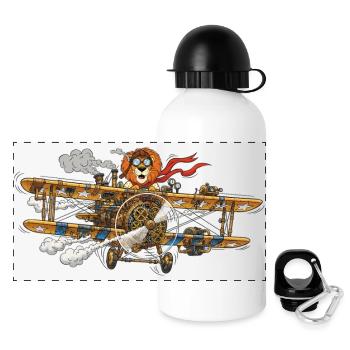 Steampunk Löwenflugmaschine - Panorama Trinkflasche mit Deckel 500 ml - Weiß - Vorne