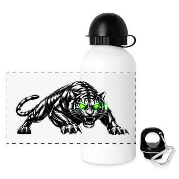 Schwarzer Tiger mit Neonaugen - Panorama Trinkflasche mit Deckel 500 ml - Weiß - Vorne