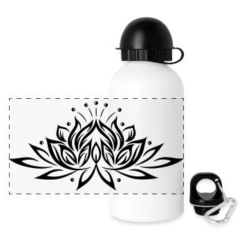 Large lotus flower, yoga, wellness - Panoramic Thermal Bottle with Lid 500 ml - white - Front