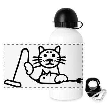 Katze Maus Staubsauger - Panorama Trinkflasche mit Deckel 500 ml - Weiß - Vorne
