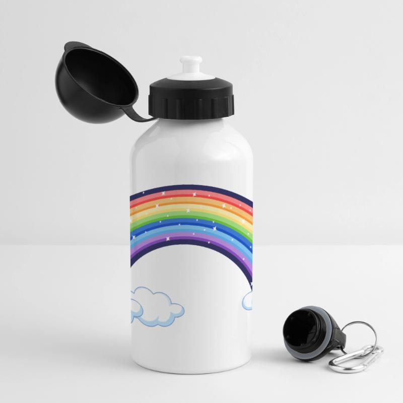Lebendiger Regenbogen über den Wolken Panorama Trinkflasche mit Deckel 500 ml