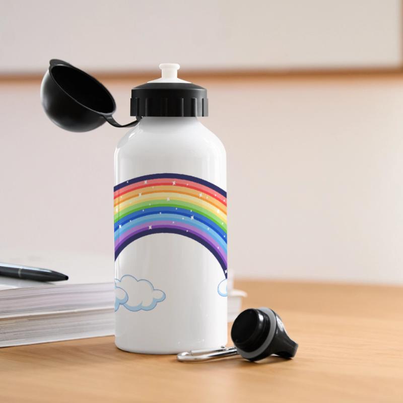 Lebendiger Regenbogen über den Wolken Panorama Trinkflasche mit Deckel 500 ml