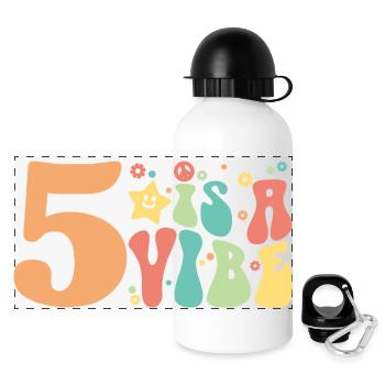 Five Is A Vibe, 5 Jahre alt, Kinder zum 5. Geburtstag - Panorama Trinkflasche mit Deckel 500 ml - Weiß - Vorne