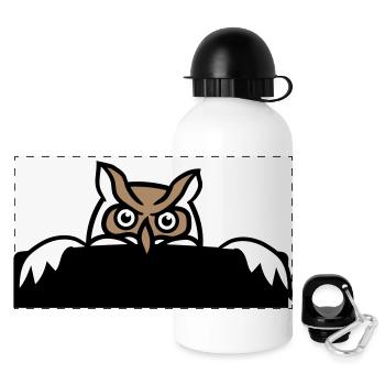 hibou se cachant derrière le mur clôture panneau mural - Gourde panoramique avec couvercle 500 ml - blanc - Devant