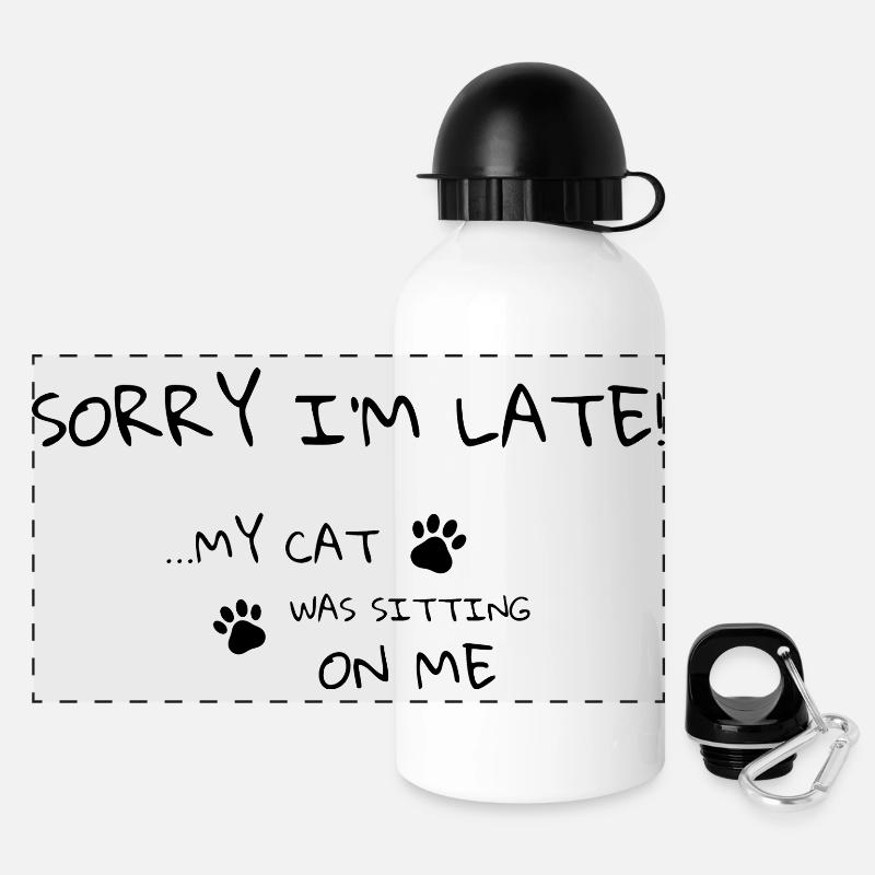 Sorry I’m Late – Cat Humor Tee - Panoramic Thermal Bottle with Lid 500 ml - white