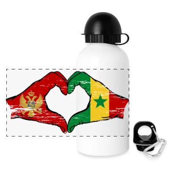 Montenegro Senegal Flagge Hände Herzform - Panorama Trinkflasche mit Deckel 500 ml - Weiß - Vorne