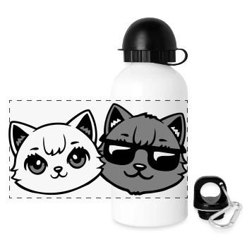 Süße Kätzchen Cooles Katerpaar Schwarz-Weiß Katzen - Panorama Trinkflasche mit Deckel 500 ml - Weiß - Vorne