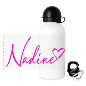 Nadine Signatur Neon Pink - Panorama Trinkflasche mit Deckel 500 ml - Weiß - Vorne