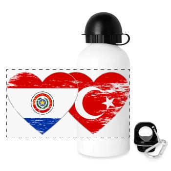 Paraguay Türkei Flagge Herz used - Panorama Trinkflasche mit Deckel 500 ml - Weiß - Vorne