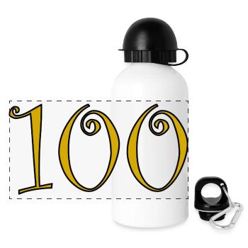 100. 100 YEARS. 100th ANNIVERSARY. BIRTHDAY 100 - Panoramic Thermal Bottle with Lid 500 ml - white - Front