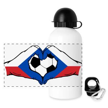 Czech Republic Flag Football Heart - Panoramic Thermal Bottle with Lid 500 ml - white - Front