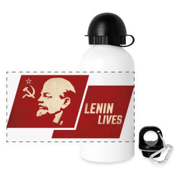 Lenin lebt Flagge - Panorama Trinkflasche mit Deckel 500 ml - Weiß - Vorne