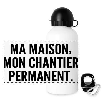 Ma maison, mon chantier permanent - Gourde panoramique avec couvercle 500 ml - blanc - Devant